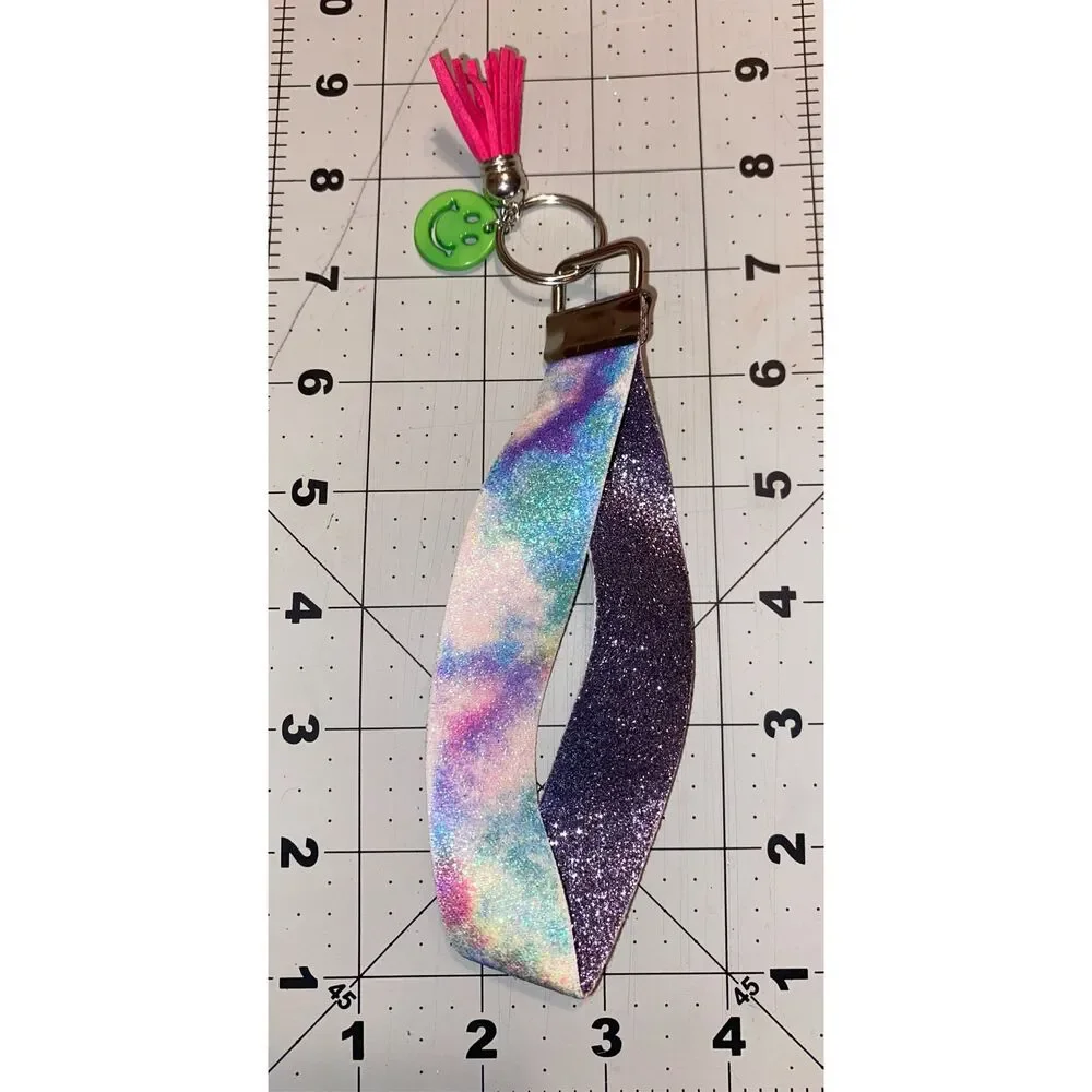 ☀️3/$9☀️ Tye Dye and Glitter Keychain Wristlet w/ Smiley Face Charm and Tassel
